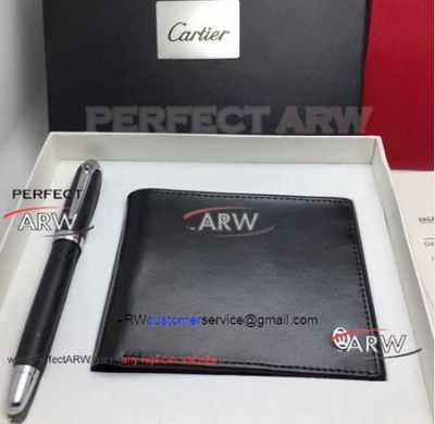 Perfect Replica 2019 Cartier Purses Set Black Rollerball Pen and Wallet